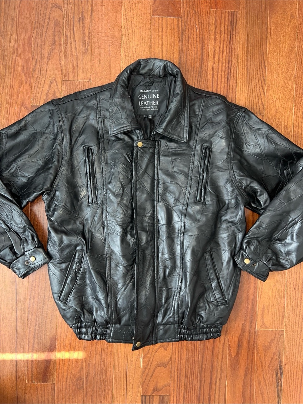 Men's Black Genuine Leather Bomber Jacket